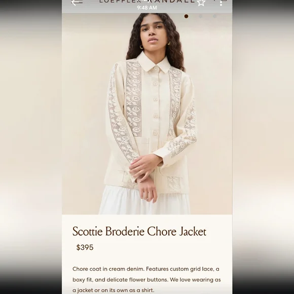 Loeffler Randall Shacket Cream Scottie Broderie Chore Jacket Large